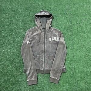 BCBGMaxAzria Y2K Gray Zip Up Velour Jacket